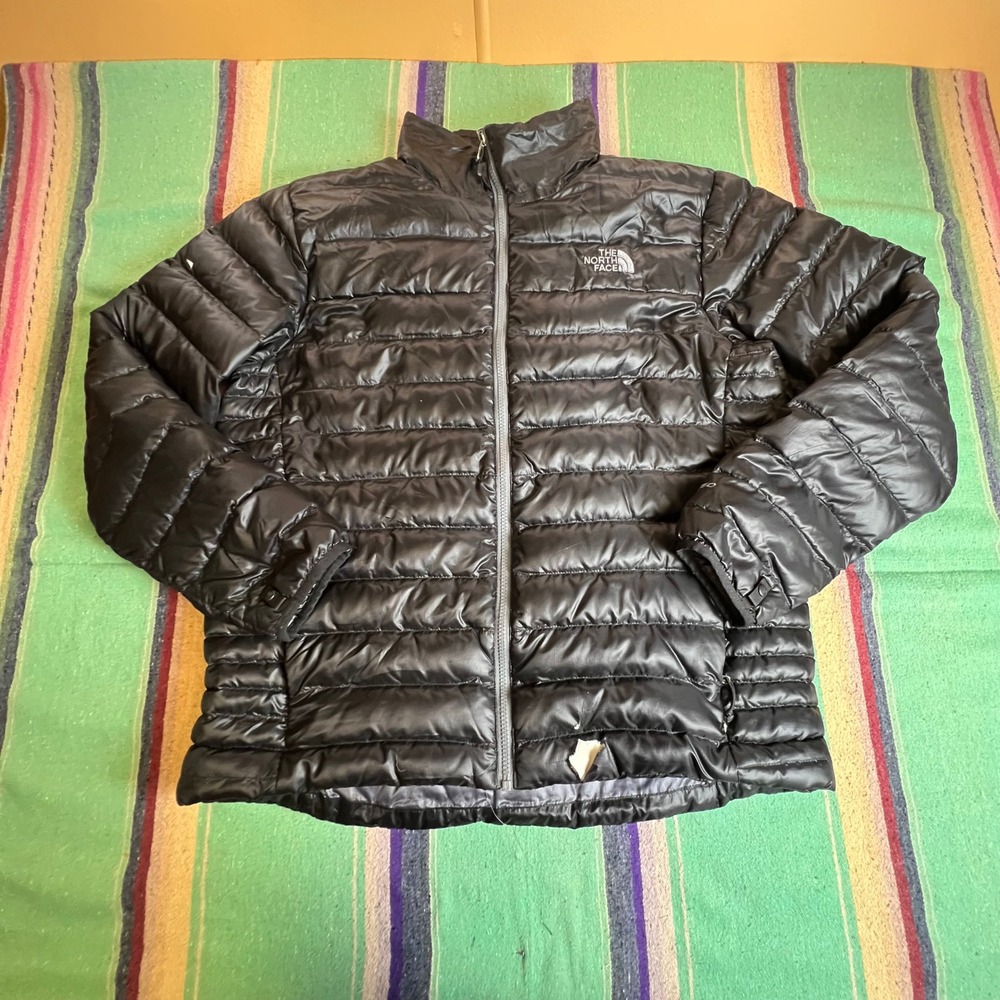 The North Face Puffer Jacket Mens L Black Goose Down Quilted Ripstop Full Zip